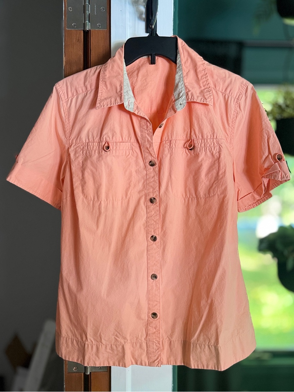 Jurassic Cosplay 90s Light Coral Short Sleeve Button-Up Shirt Gorpcore Sz M